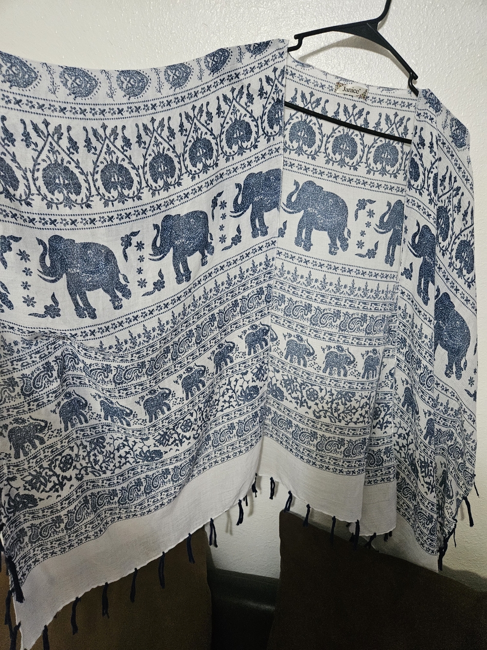 Blue Elephant Print Fringe Kimono